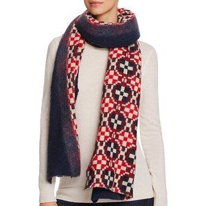 Standard Form NEW Women's $238 Wool-Cashmere Maja Plaid Scarf; Navy Blue & Red